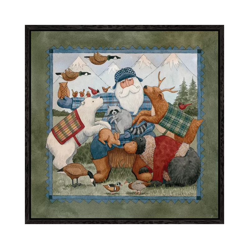 Woodland Santa by Teresa Kogut - Painting on Canvas, 66.04cm H x 66.04cm W x 3.81cm D, Black Floater Framed