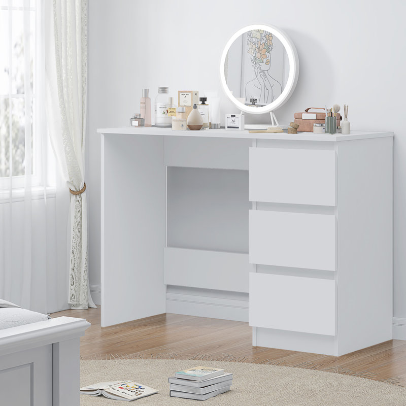 Warren 3 Drawer Dressing Table Study Desk - Modern No-Handle Design, White