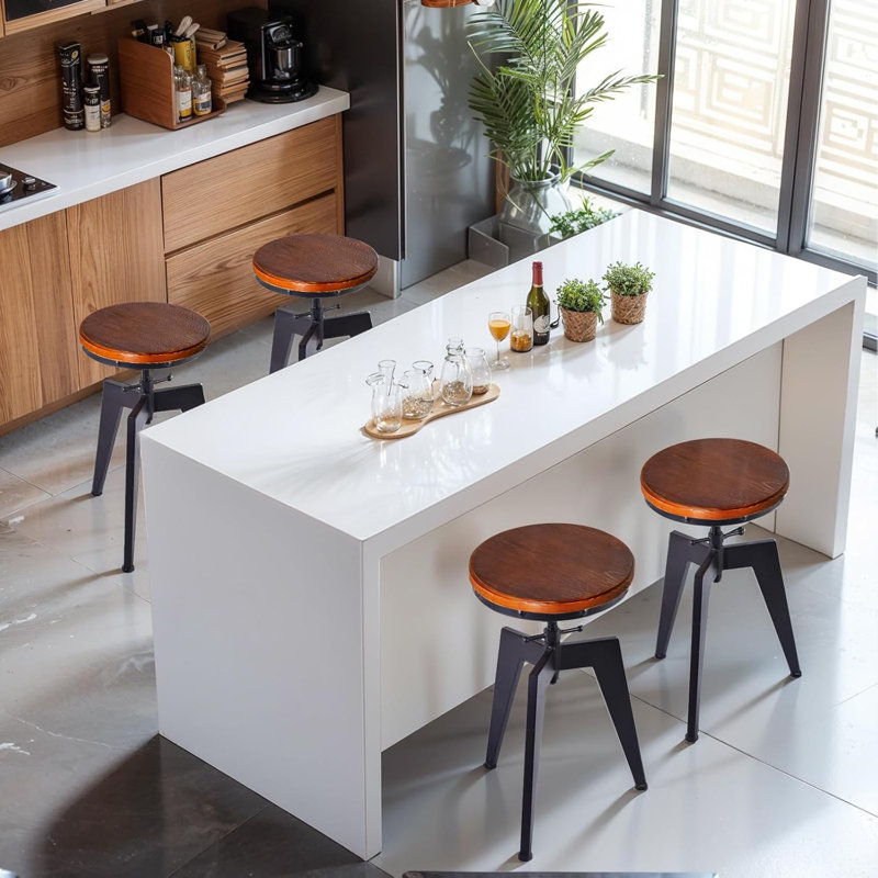 Industrial Bar Stools-19.68-25.59 Inch Adjustable Counter Height Kitchen Stools For Island-Rustic Swivel Wood Metal Bar Stool Dining Chair Cafe Stool