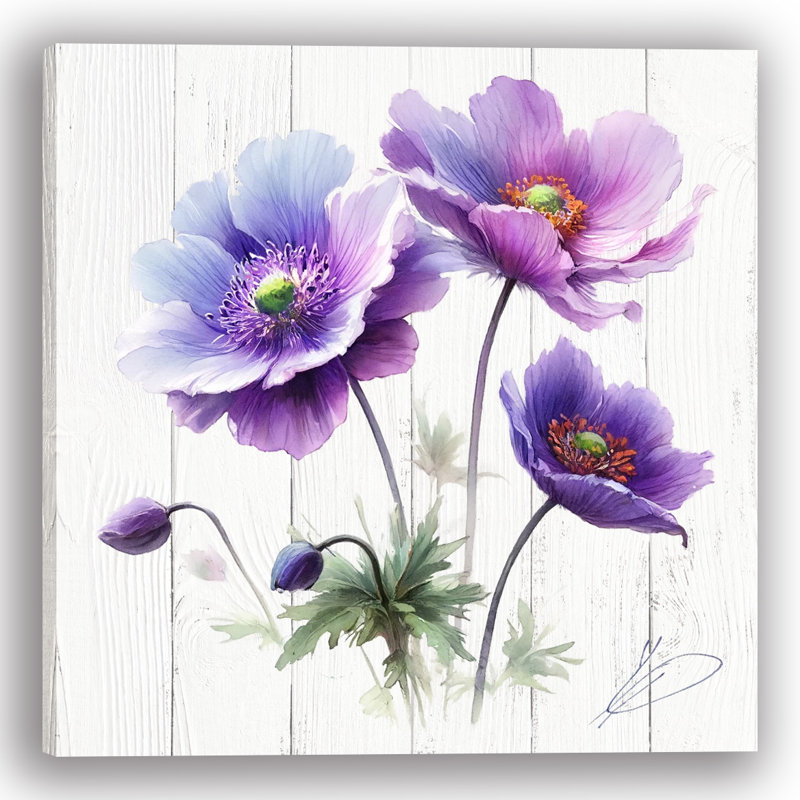 Anémones mauves, H 12 po x l 12 po