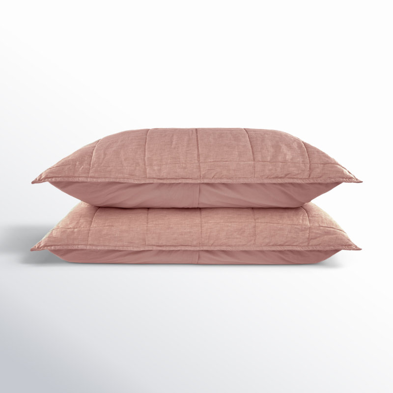 French Linen Box Stitch Quilted Sham Set, Queen, Clay