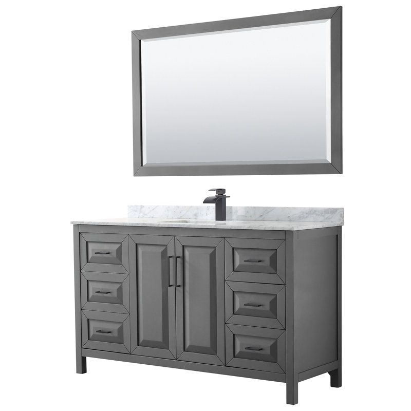 Daria 60'' Single Bathroom Vanity with Marble Top, Dark Espresso, Matte Black, White Carrara Marble
