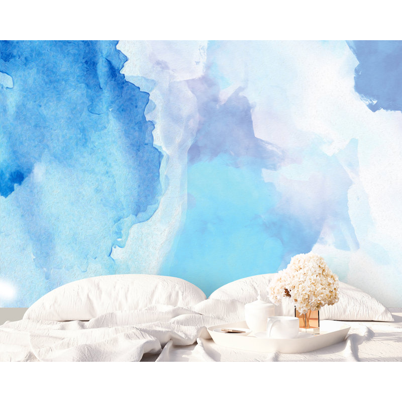 Papier peint aquarelle Derick Peel and Stick Brush Blue Splash, l 204 po x L 114 po