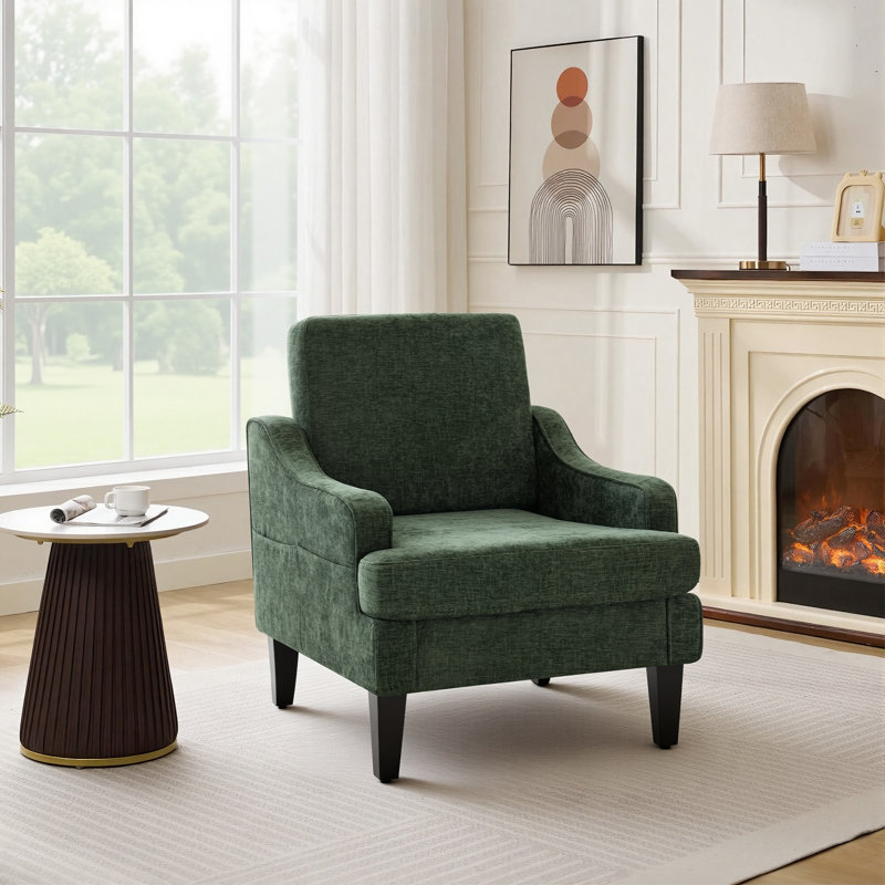 Fauteuil d'appoint rembourré en chenille Mordern And Chic Design, Vert