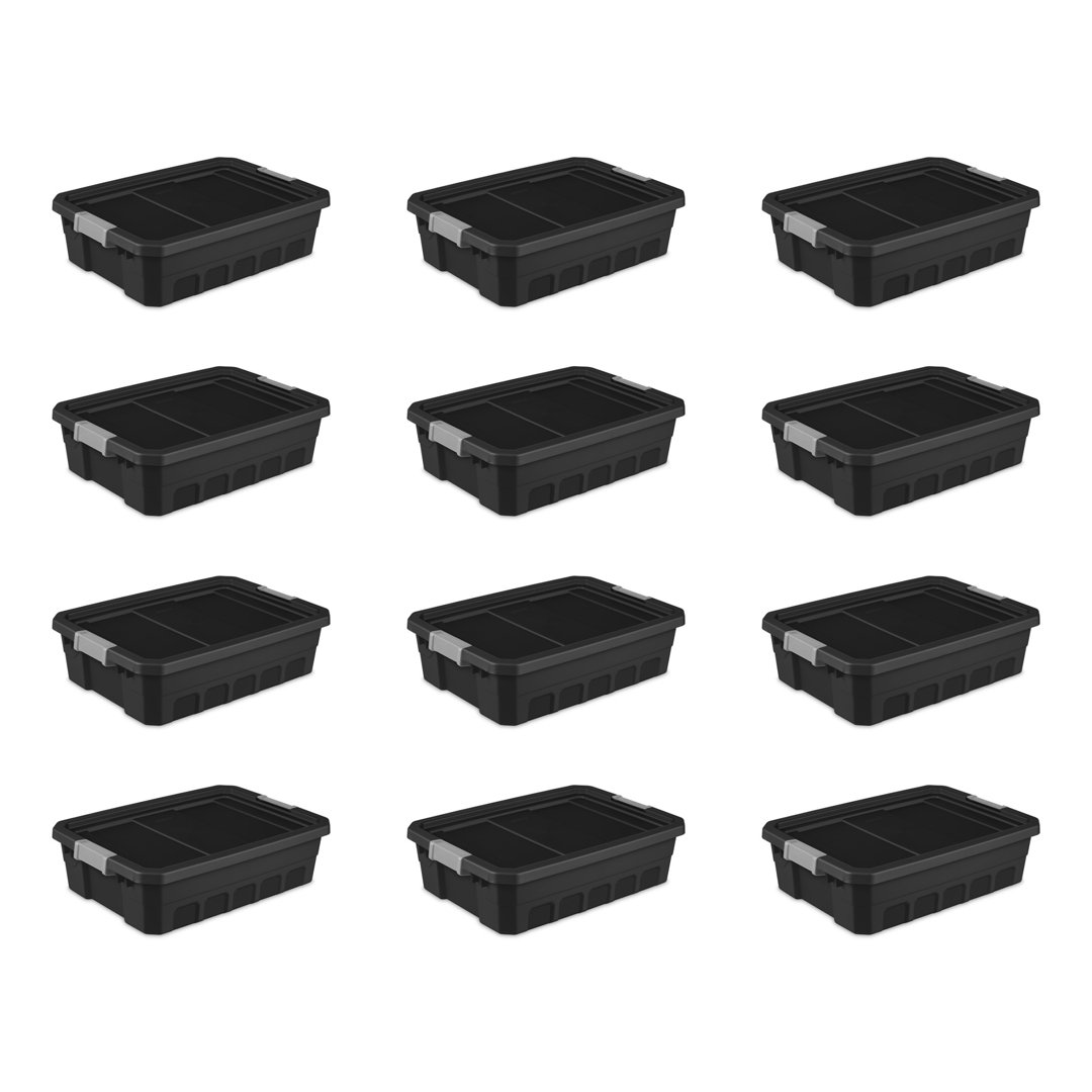 Sterilite Rugged Industrial Stackable Storage Tote w/ Lid, Black Sterilite