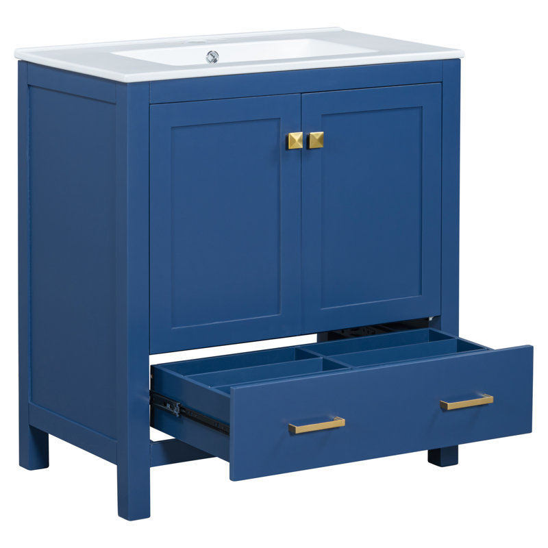Meuble-lavabo de 76 cm (30 po) - Élégant avec lavabo simple et espace de rangement, charnières à fermeture douce pour un environnement silencieux, robinetterie centrale, pratique et stylé