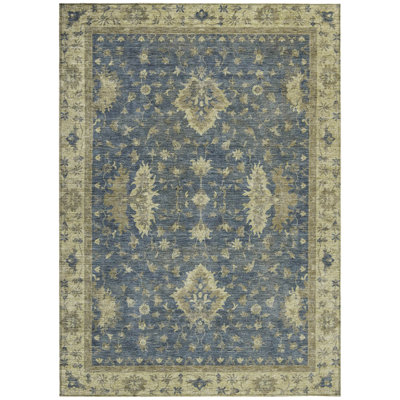 Machine Washable Indoor/Outdoor Xhevrie Blue Rug