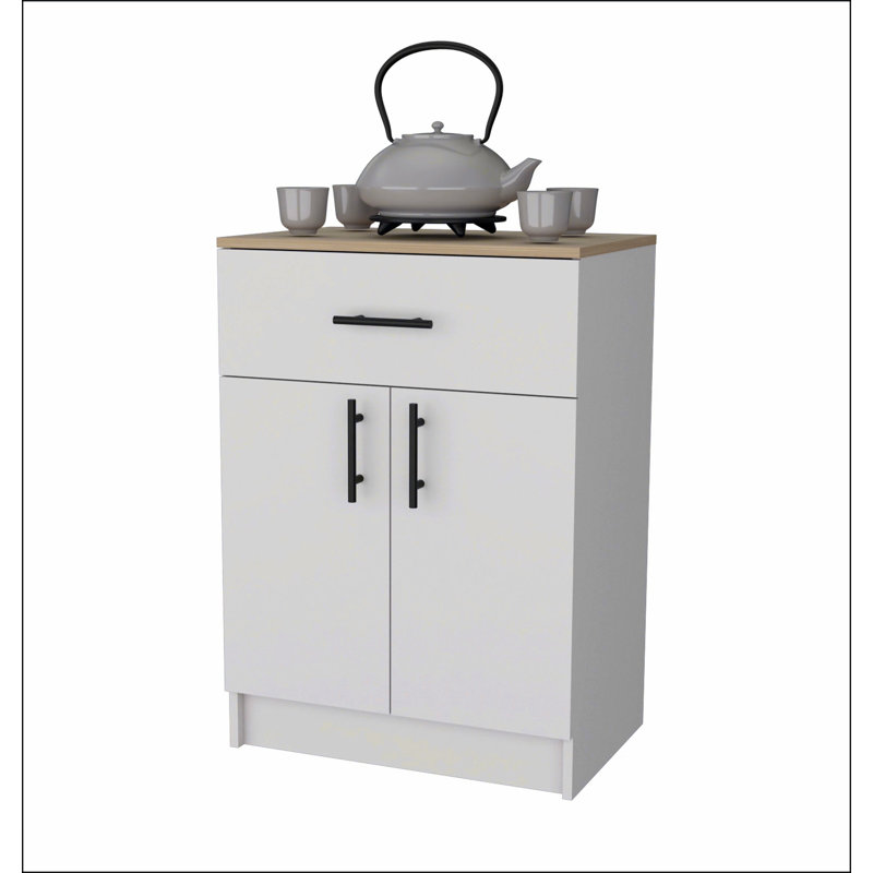 Ivory and Natural Oak 2-Door Kitchen Pantry with 1 Drawer