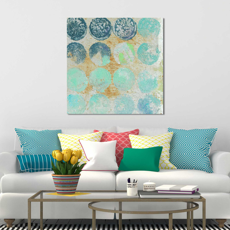 «Aqua Circles II», reproduction de peinture acrylique, H 18 po x l 18 po x P 1 po, Toile tendue