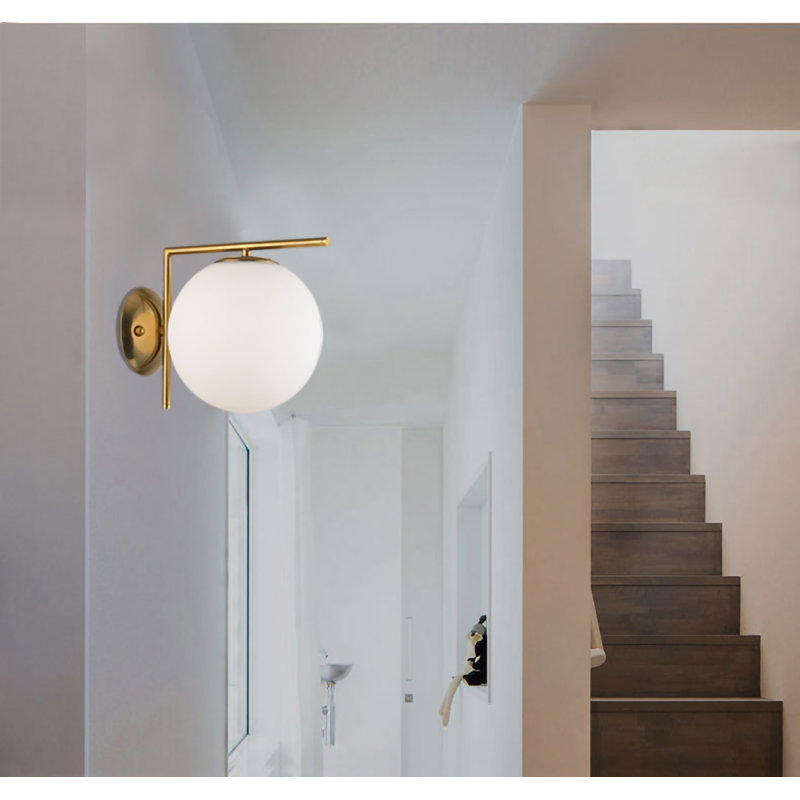 Transitional 1 Light Glass Shade Wall Sconce, Brass Iron