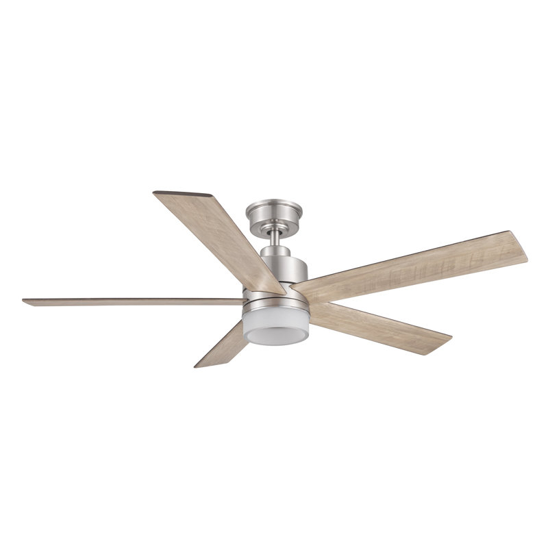 Ventilateur de plafond en nickel brossé à 5 pales de 52 po Helio avec télécommande, ensemble d'éclairage à DEL à intensité variable et moteur réversible