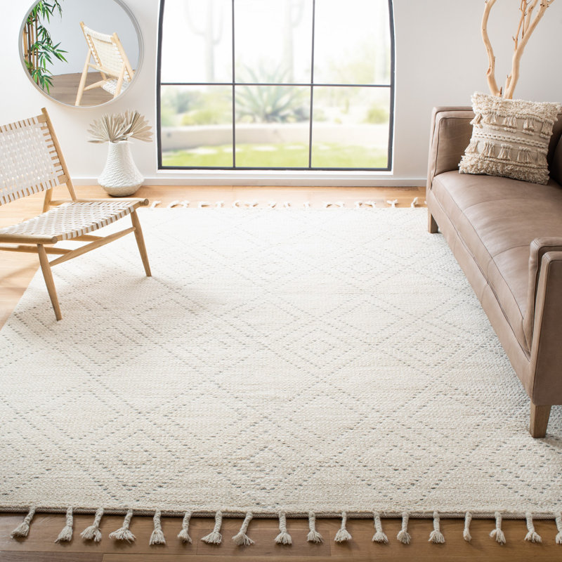Meisel Hand Loomed Wool/Cotton Geometric Rug in Gray/Ivory, Rectangle 4' x 6'