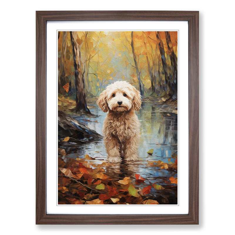 Labradoodle Impressionism - Framed Print, 64cm H x 46cm W x 2cm D, Walnut