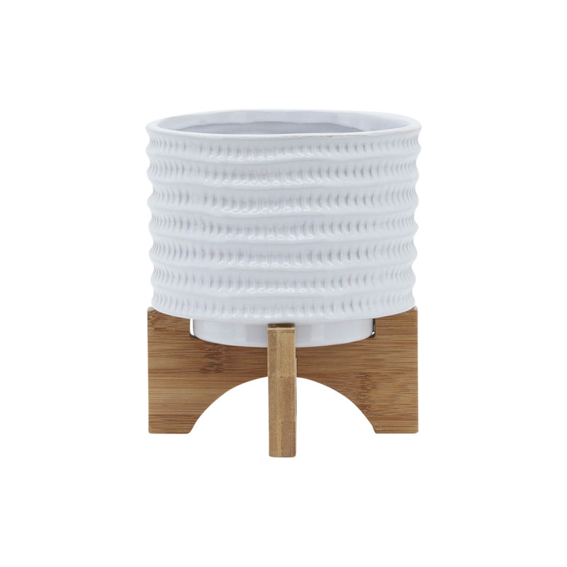 5" Textured Planter W/ Stand, 8" H x 5.5" W x 5.5" D