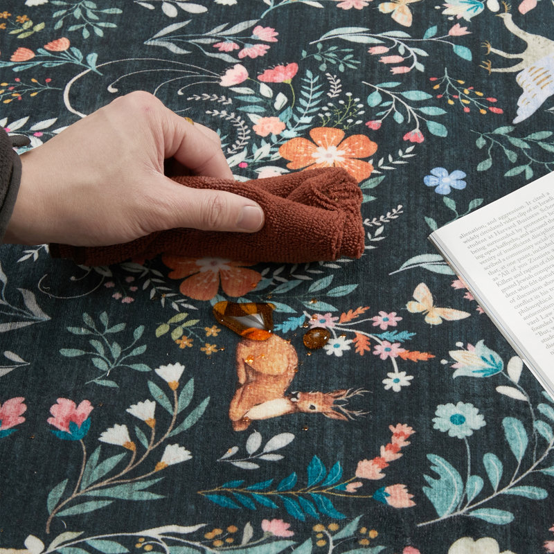 Washable Area Rug, Non-Slip Low Pile Stain Resistance Rug with Peacock and Deer, Animal Carpet for Living Room, Bedroom, Dining Room