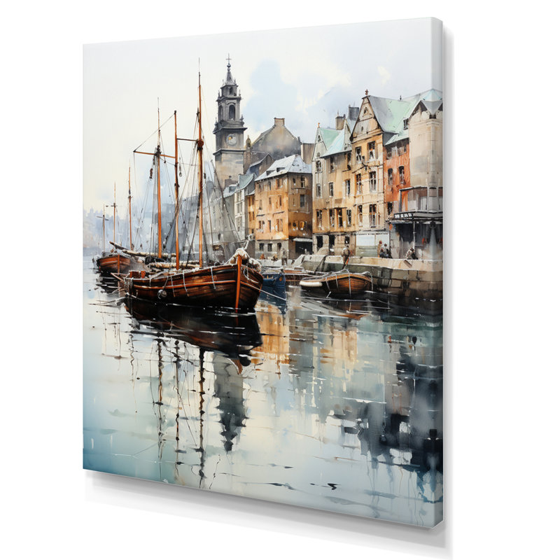 «England Misty Harbor Townengland», reproduction d'art sur toile, H 20 po x l 12 po x P 1 po, Toile tendue