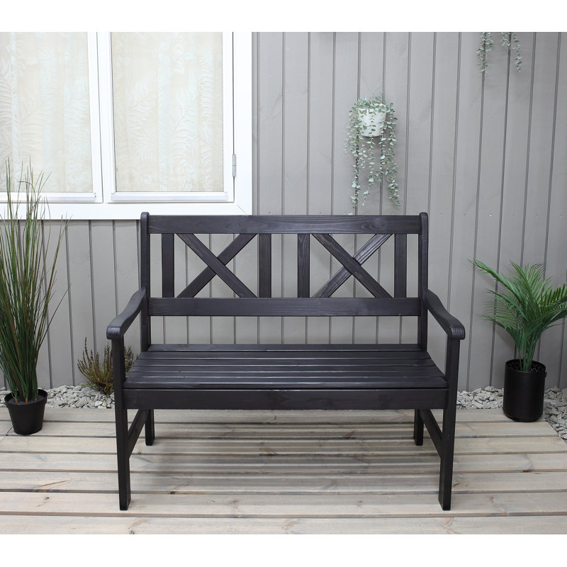 Bradon Solid Wood Pine Outdoor Bench, Black, 88cm H x 107cm W x 61cm D