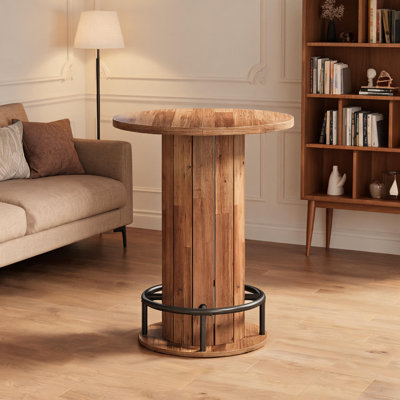 39.4" Bar Table, Round Bistro Pub Table with Metal Ring Footrest, Only Table