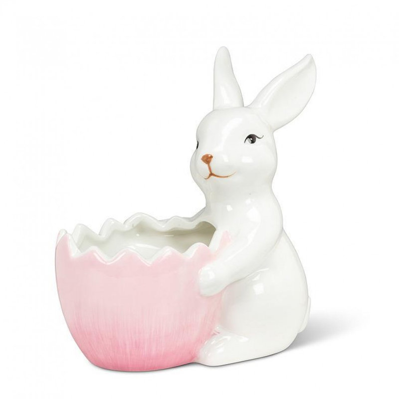 Lapin avec bol à œufs ou pot à fleurs