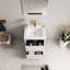 Meuble-lavabo de 24 po avec lavabo, blanc brillant. Facile à installer. Rangement généreux. Comptoir en résine de qualité. Armoire en bois pré-assemblée pour plus de simplicité. Bois