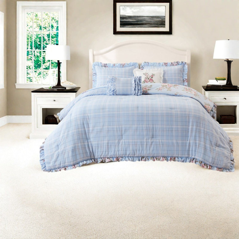 Checkered and Floral Comforter Set