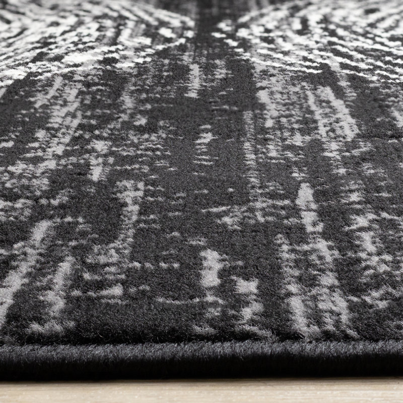 Manzelli Modern Circles Black White 5 x 7 Area Rug, Rectangle 5'3" x 7'5"