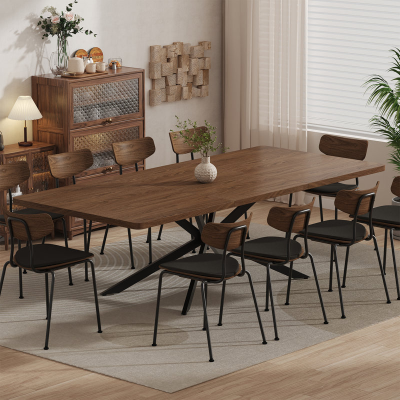 55.1 To 78.74"W x 35.43"D Rectangular Rounded-Corner Extendable Dining Table For 6-10Seat, Walnut Horizontal Grain