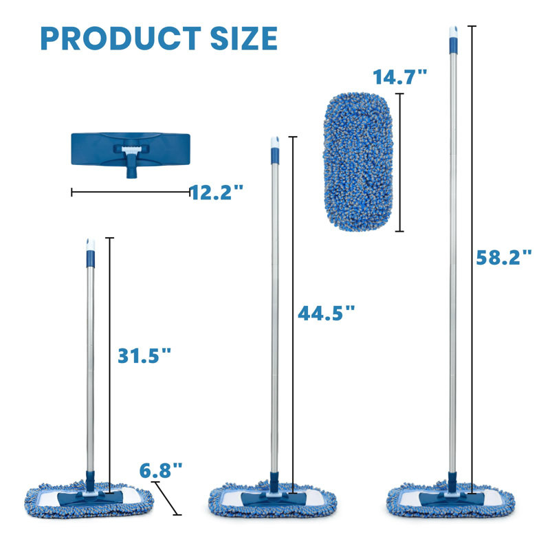 Vadrouille à poussière pour plancher de bois franc, lavable à l'eau et à la vapeur avec manche longue de 58 po, vadrouille en microfibre rotative à 360 ° pour bois