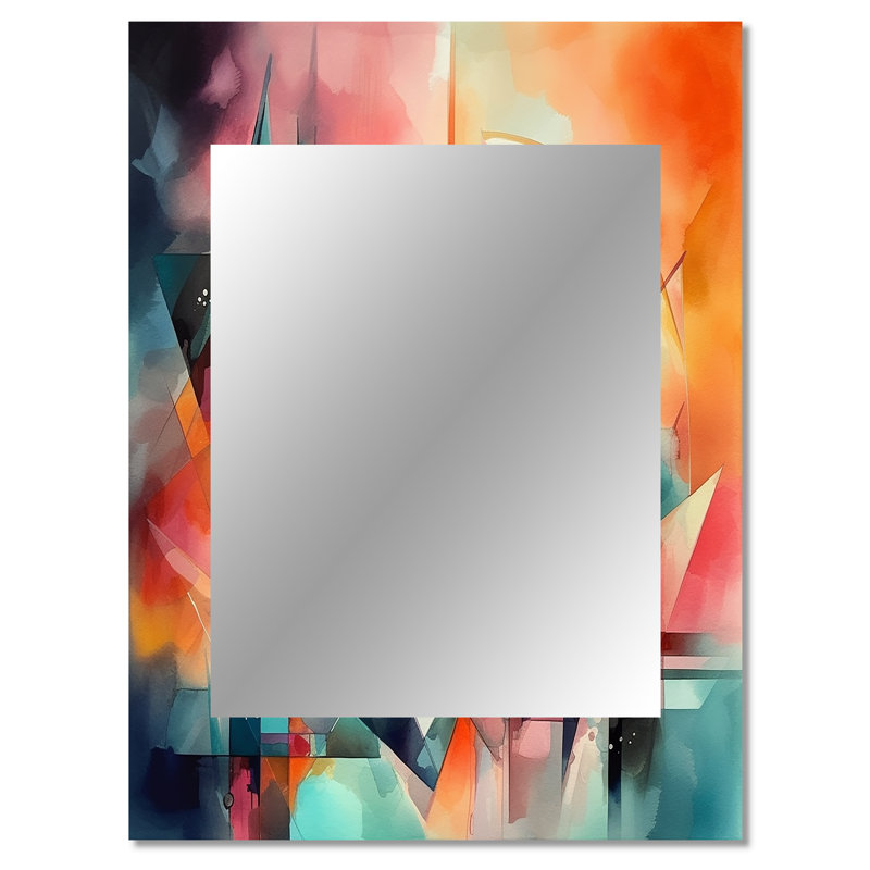 Red And Green Abstracted Visions Of Space - Geometric Large Wall Mirror, Red Decorative Mirror, Printed Metal Art, 40" x 30"