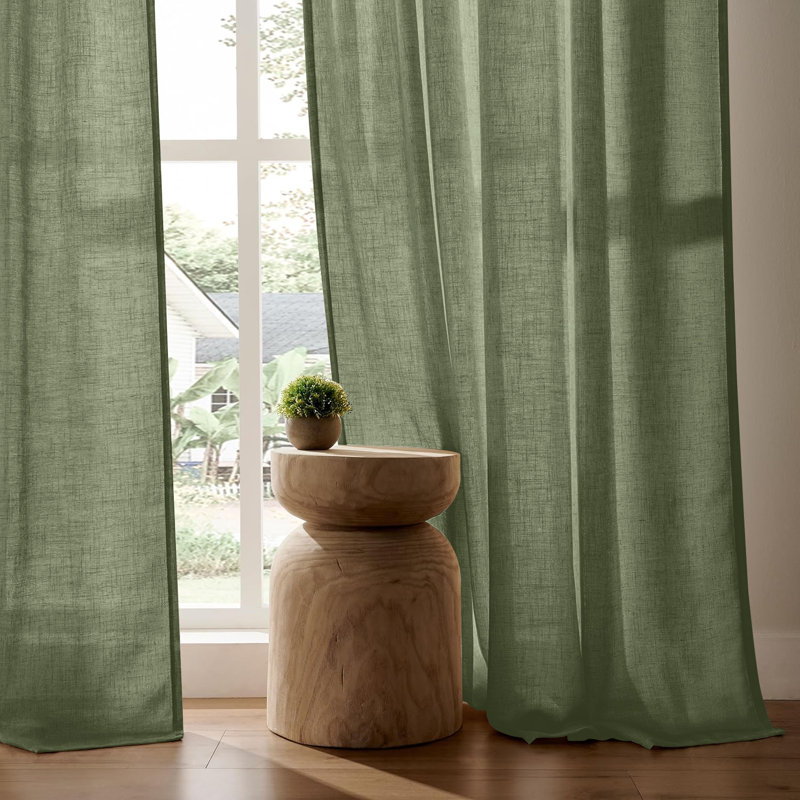 2pk Light Filtering Linen Blend Curtains with Back Tabs/Rod Pocket - 52" x 84" Loden, 52" W x 84" L, Loden