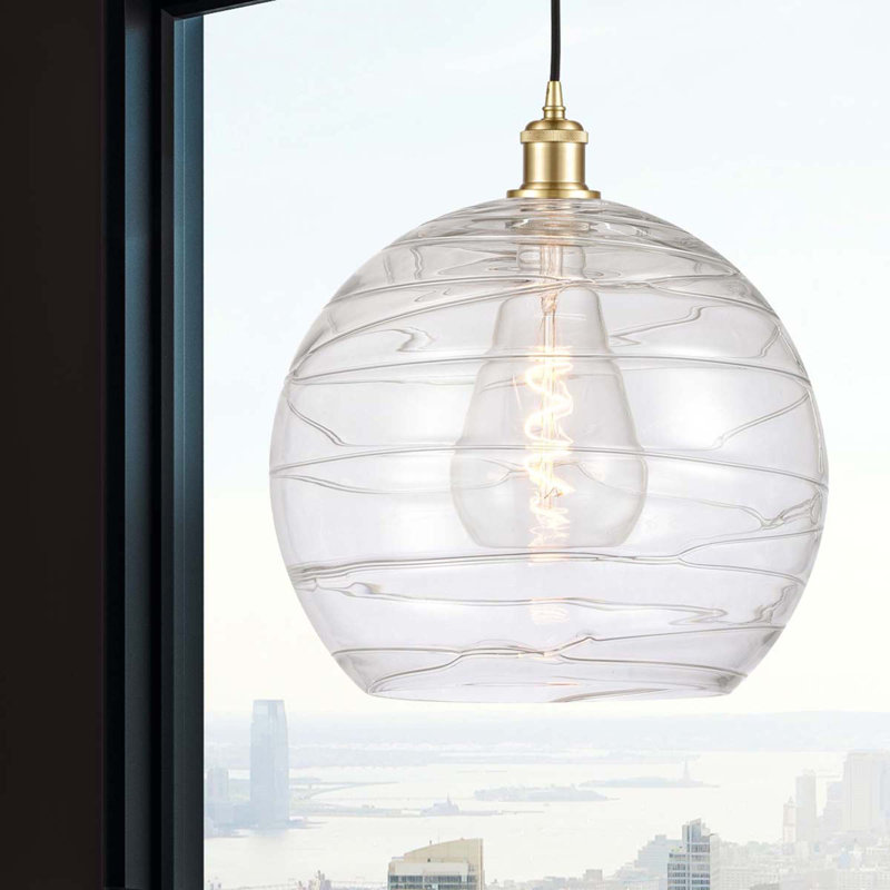 Luminaire suspendu en forme de globe à 1 lumière Hamida, Ampoule non incluse, Transparent, Or satiné