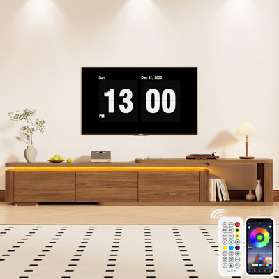 69"-105" Extendable TV Stand, Modern Curved Edge Media Console with RGB LED Lights, App & Remote Control, 3 Large Storage Drawers, Sturdy Entertainment Center for Living Room