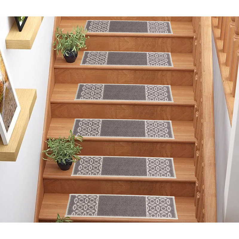 Tapis d'escalier berbère antidérapant lavable à la machine, Rectangle 2 pi 1,6 po x 9 pi, Gris