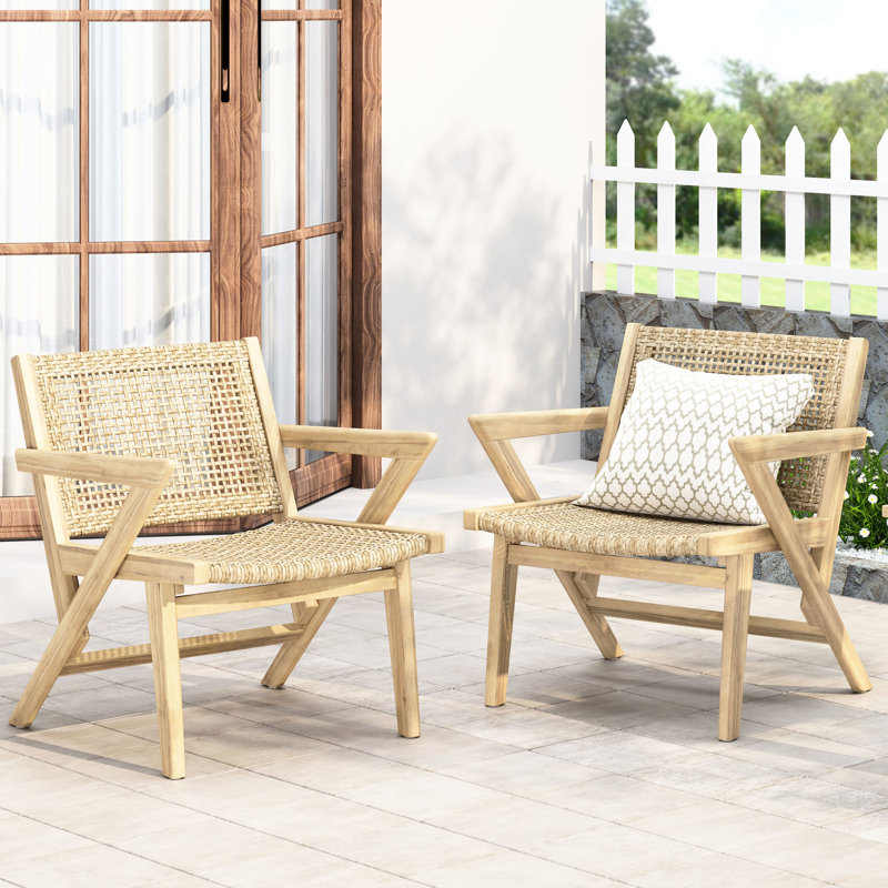 Fauteuils club brun (lot de 2) avec structure en bois - Usage extérieur - Dossier de 2 pouces
