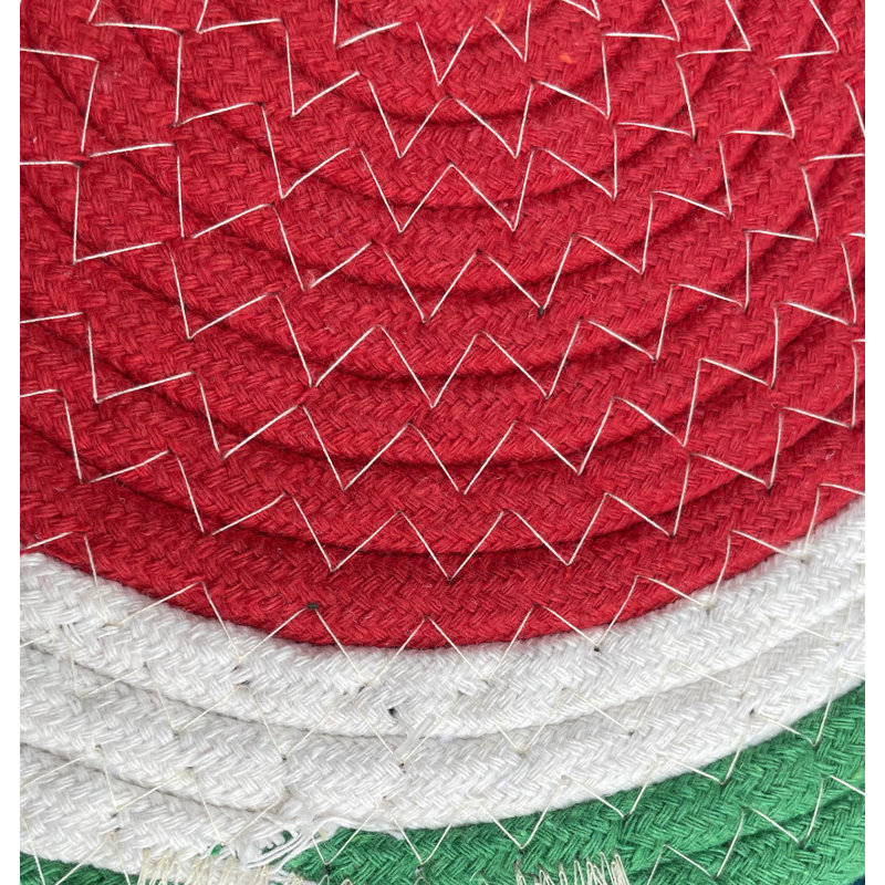 Polyester Round 4 Piece Trivet Set, Red/Green/White