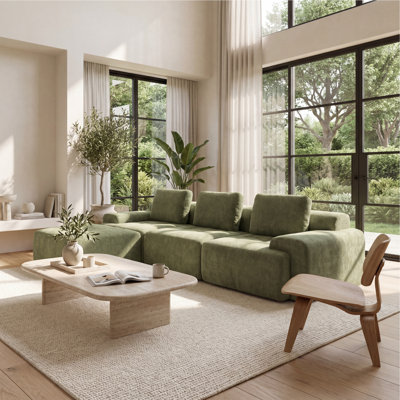 Canapé modulaire à compression de 122 po de largeur avec coussins modulaires et repose-pieds