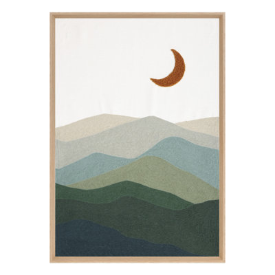 Minimalist Nature Inspired Mountain Wall Decor with Textile Textured Canvas and Moon Design