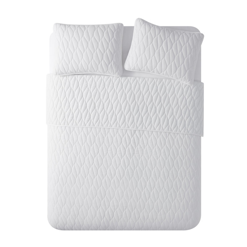 Microfiber 3 Piece Quilt Set, King Quilt + 2 King Shams, White