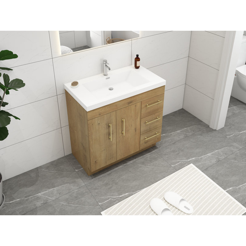 Meuble-lavabo simple 36 po Carliss, Chêne, Or
