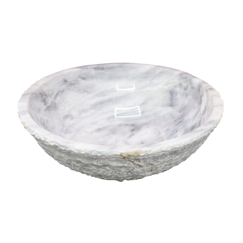 Lavabo de salle de bain onyx en marbre fait à la main, 16 po, vasque ronde, gris texturé