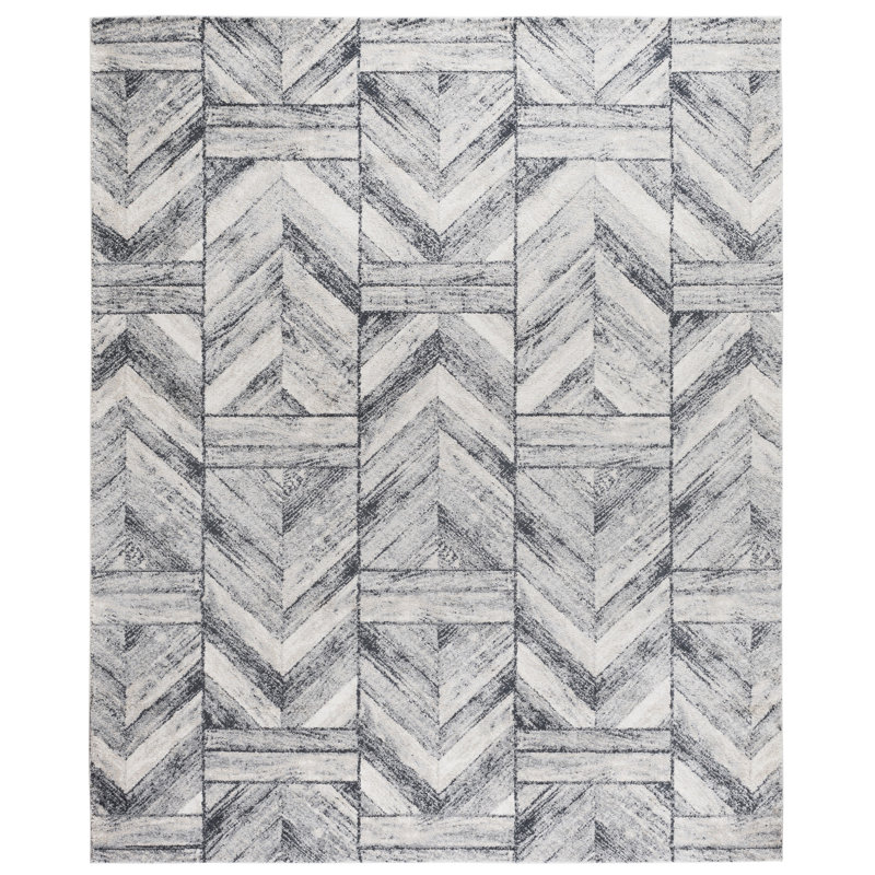 Tapis de zone grise bichon frisé géométrique Ovalle, Rectangle 8 pi x 10 pi