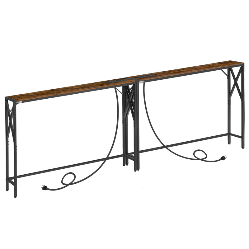 Naun 78.7" Console Table with Power Outlet Narrow Sofa Table, Brown