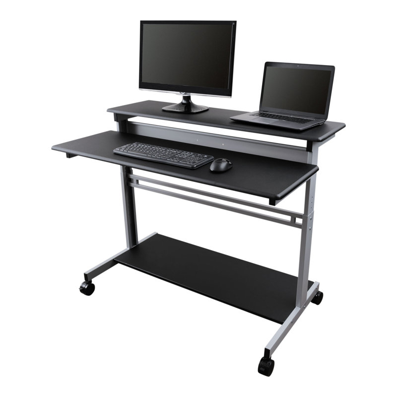 Adjustable Metal Base Standing Desk, Black/Silver, 46.1" H x 47.25" W x 28.8" D