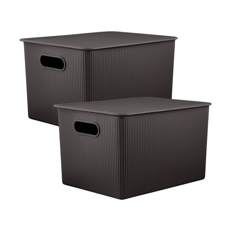 Ribbed Plastic Basket, Brown, 2, 9" H x 11.5" W x 15" D