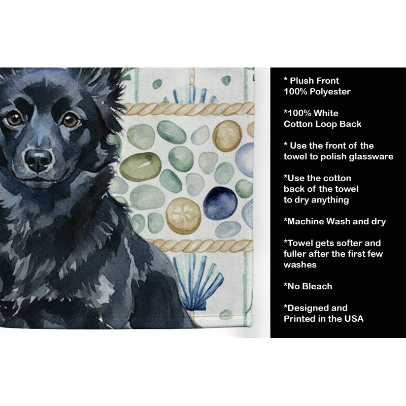 Serviette de cuisine blanche en verre de mer à épagneul tibétain blanc, Schipperke