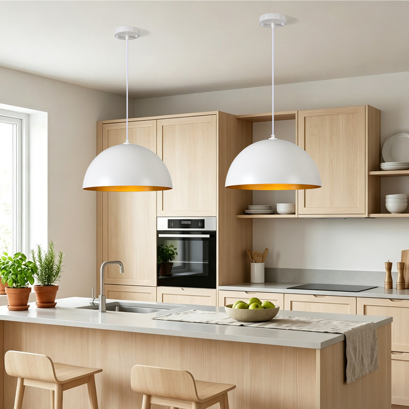 15.75" Adjustable White Dome Pendant Light, White