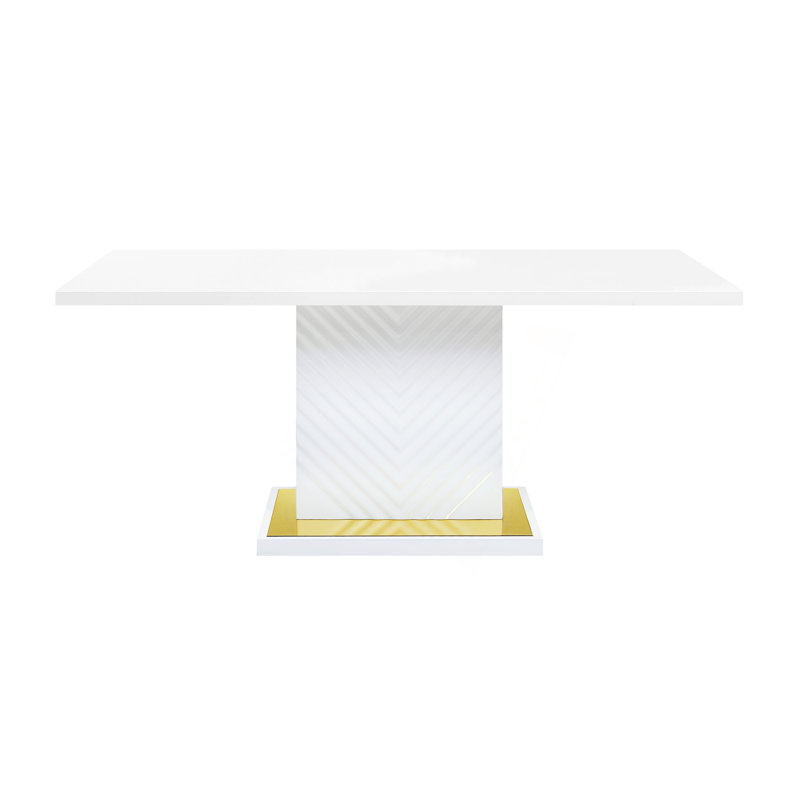 Gaines White High Gloss Finish Dining Table W/Pedestal Base