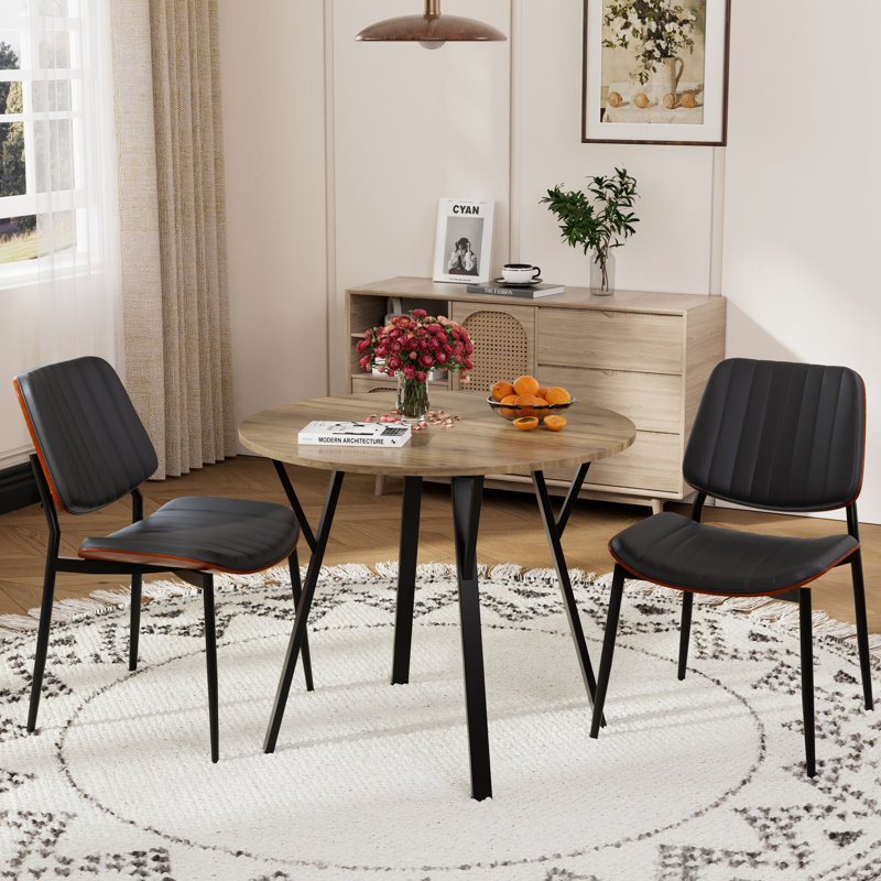 Ensemble de table ronde, Noir, 3 pièces: table, 2 chaises, H 29,52 po x l 31,5 po x P 31,5 po