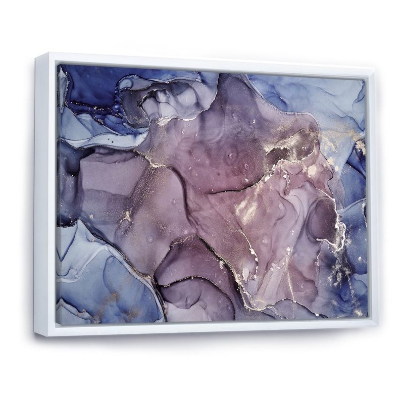 Gris et mauve, encre de marbre, impression sur toile murale moderne, Cadre flottant blanc, H 24 po x l 32 po x P 1 po