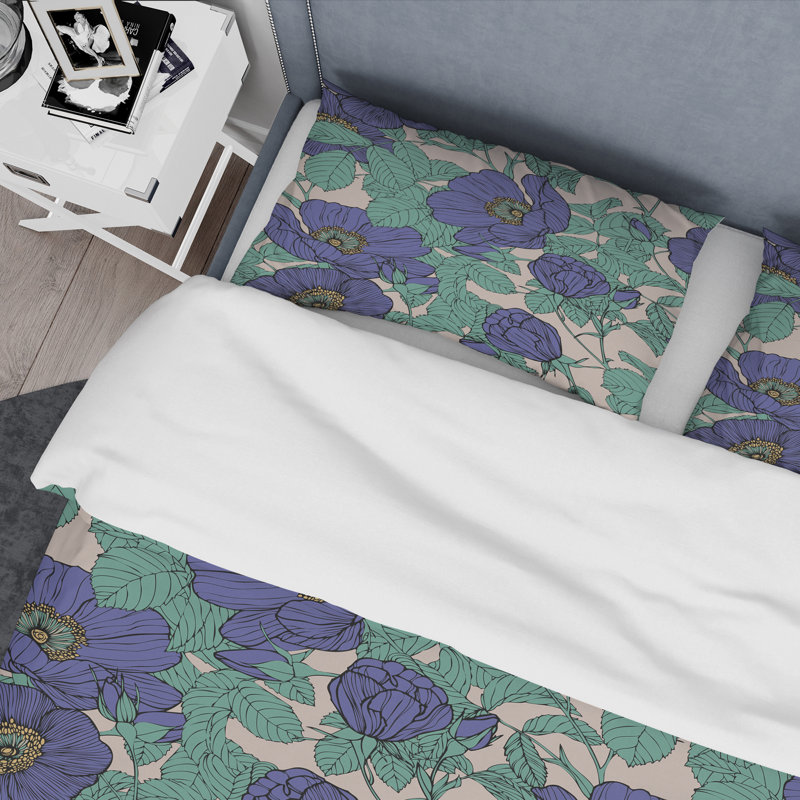 Roses mauves et feuille verte - Ensemble de housse de couette Cabin & Lodge